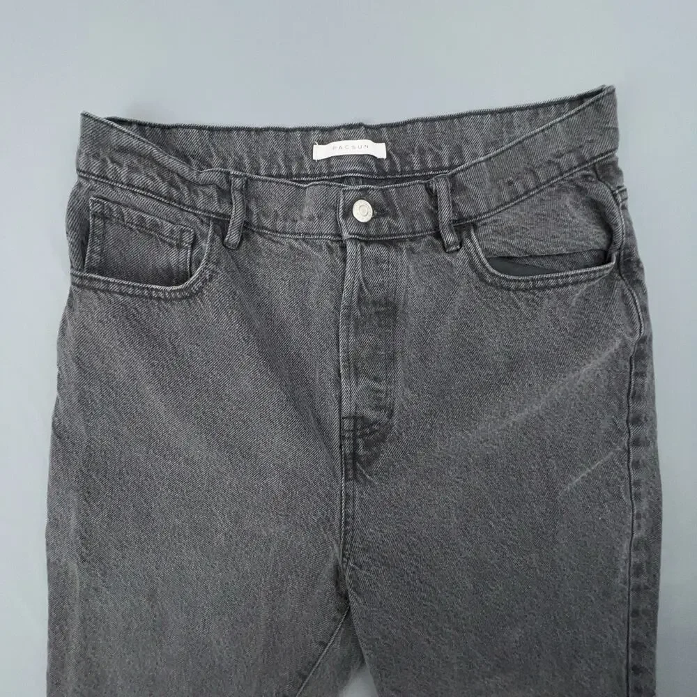 Pac Sun Jeans Womens 30 Black High Rise Straight Denim Cutoff Cropped Raw Hem - Picture 3 of 8